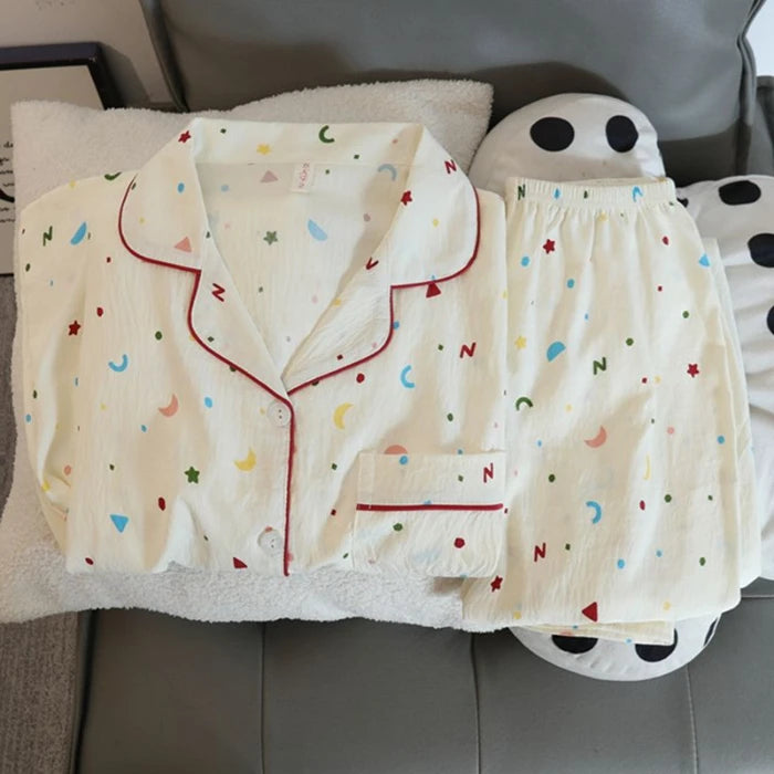 Y2K Colourful Love Plaid Print Women's Pajamas Harajuku Style Sweet Cute Sleepwear Women's New Spring Kawaii 2 Piece Pajamas Set