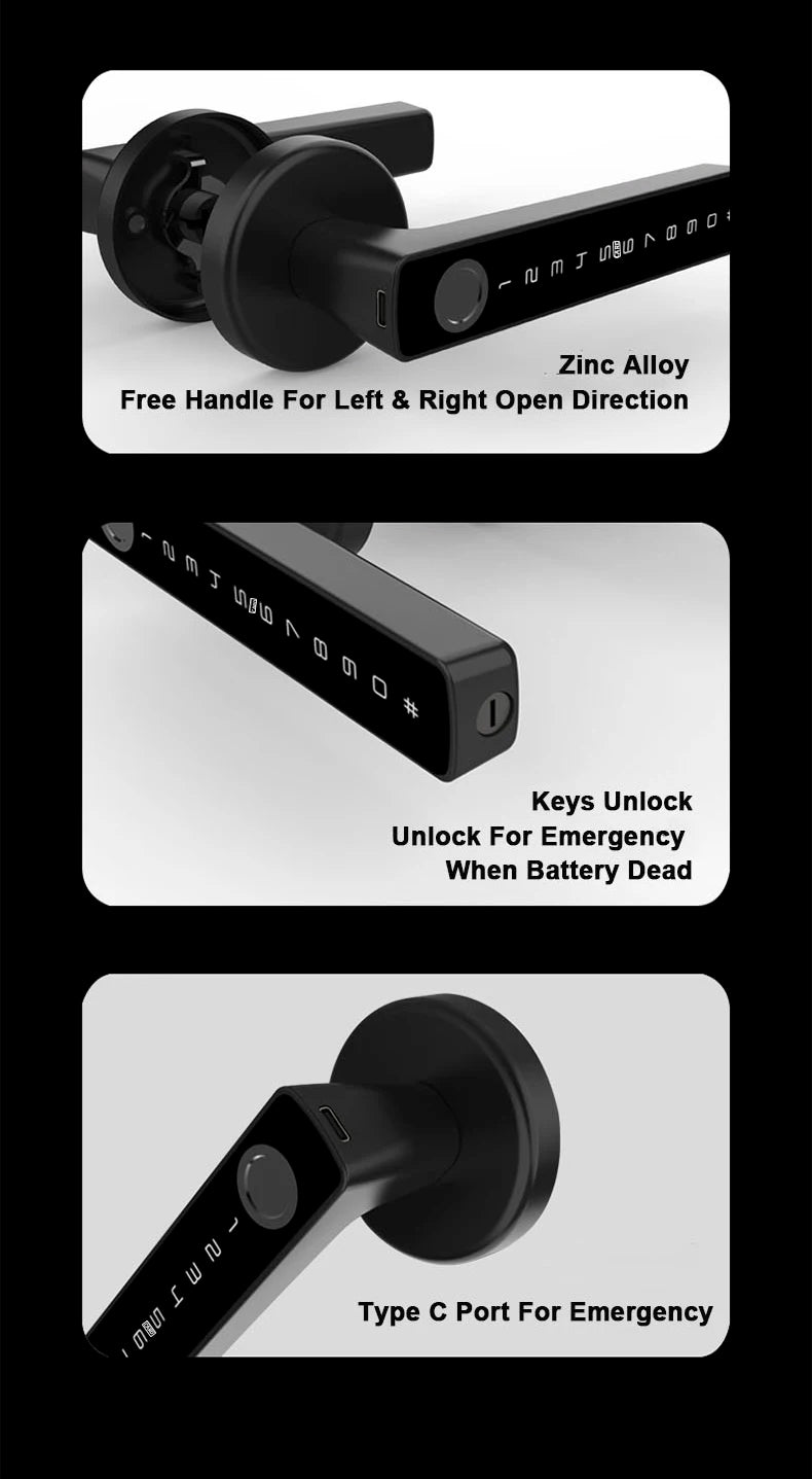 RAYKUBE M5 Tuya BLE Smart Fingerprint Door Lock Digital Electronic Lock with Password/Key/IC Card/ Smartlife/ Tuya APP Unlock