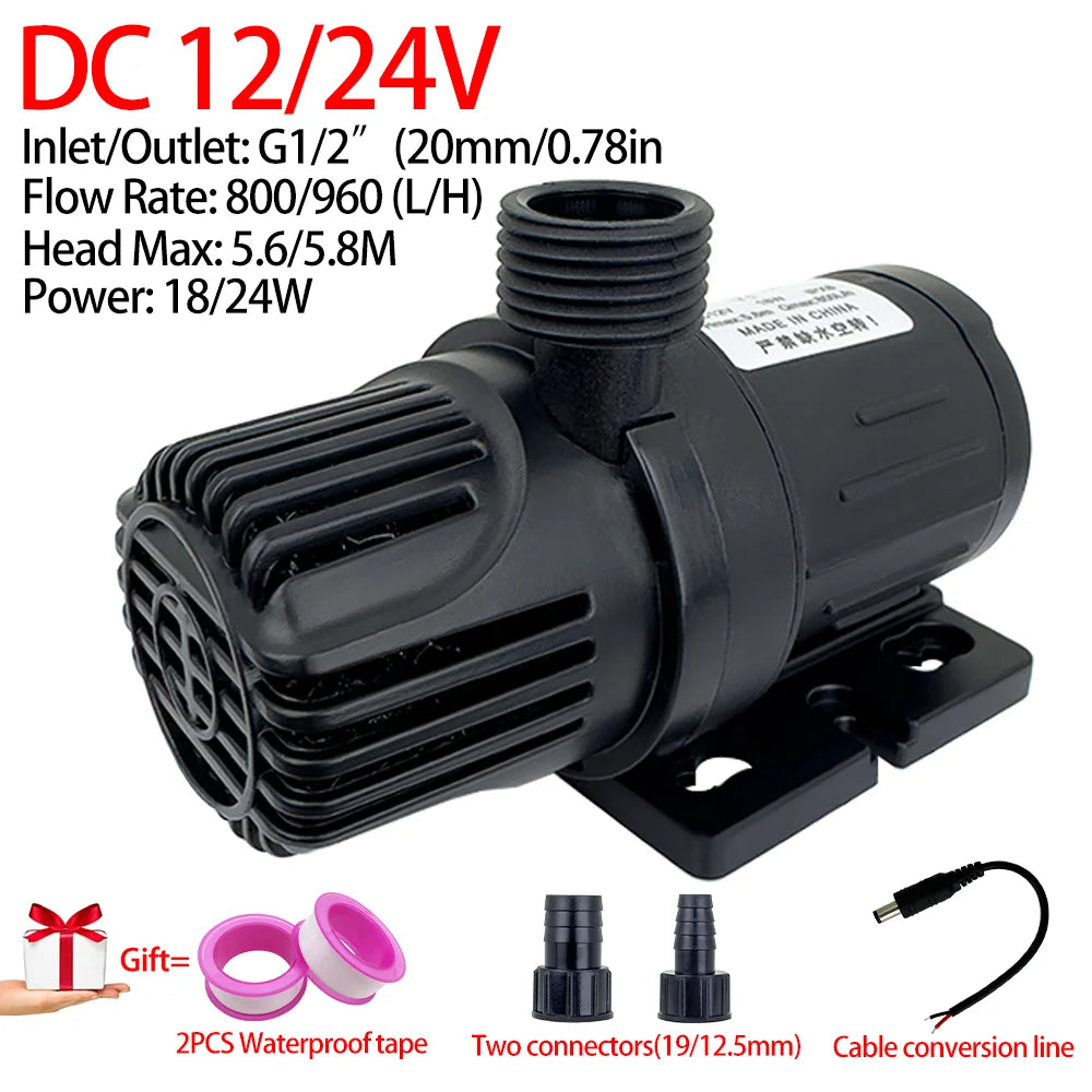 DC12/24V 960L/H Small Brushless Motor Submersible Pump for Fish Tank Circulation, Fish Pond Landscaping, Solar Water Pump