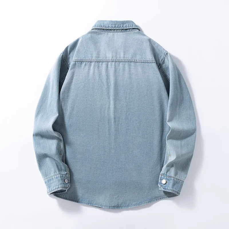 Vintage American-Style Men's Versatile Thin Non-Stretch Denim Loose-Fitting Shirt