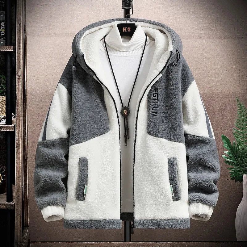 Men's Outdoor Casual Hooded Jacket Men's Autumn and Winter Fashionable Warm and Cold Resistant Full Zipper Loose Jacket Jacket
