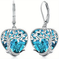 925 Sterling Silver Blue Crystal Heart Zircon Earrings For Woman Vintage Tree Shaped Engagement Charm Jewelry Gift