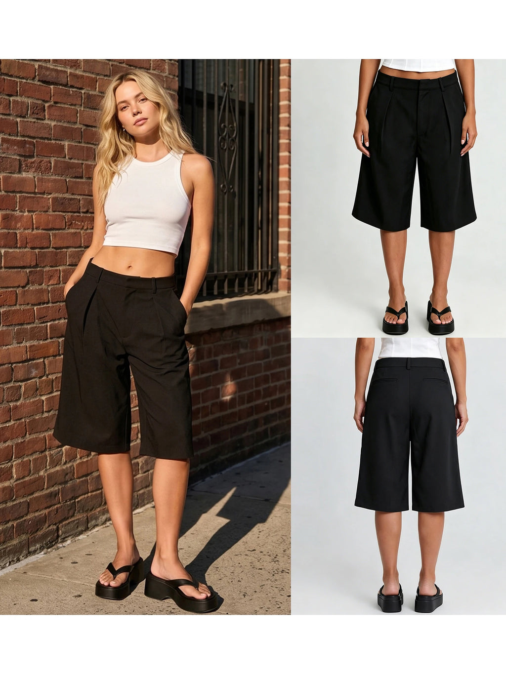 2026 New Women's Summer Casual Solid Color Knee Length Shorts with Pockets Ladies Bermuda Shorts Sexy Low-Rise Wide-Leg Trousers
