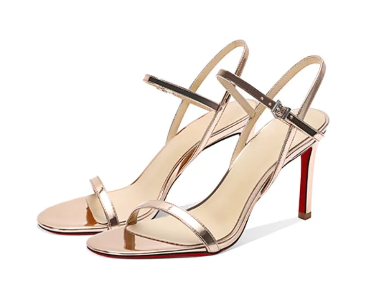 New Silver Patent Leather Temperament High-Heeled Sandals for Women with Exposed Toes, Slim Heels, and Comfortable Single Shoes