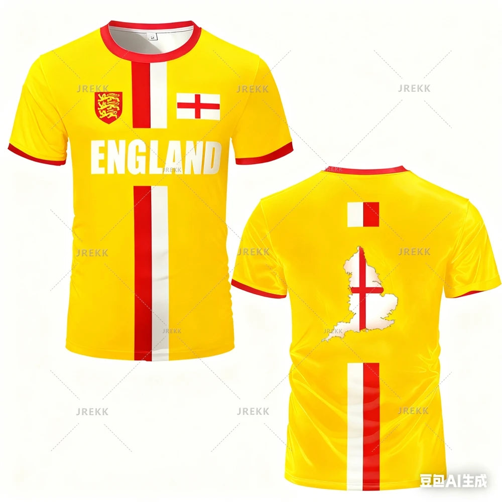 England Football Jersey Men's Sports T-shirts Maillot Football Oversized Quick Dry Tops Unisex Casual Tees Tops Y2k Mens Gifts