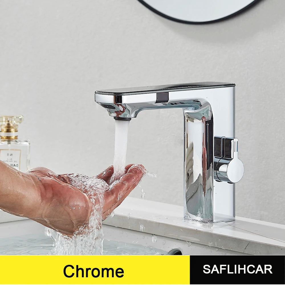 New Gray Smart Daul Sensor Bathroom Basin Faucet Hot Cold Water Mixer Deck Mount  Bathroom Sink Faucet