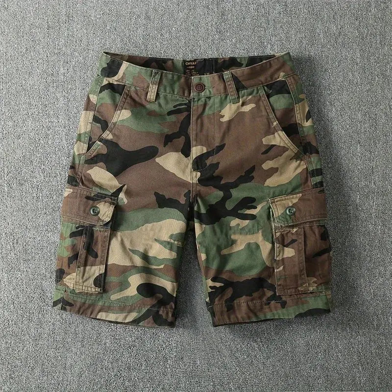 Camouflage Tooling Shorts Men's Pure Cotton Short Pants Trendy Brand Loose Straight Washed Trendy Men's Casual Cargo Short Pants