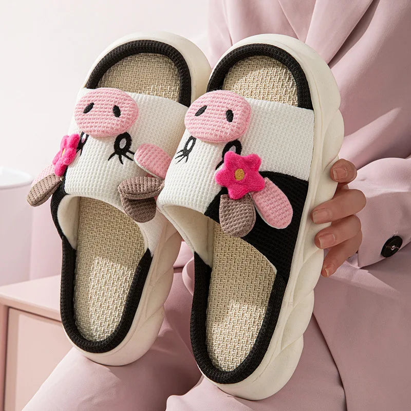 Cartoon Cute Cow House Slippers Women Platform Soft Sole Anti-slip Home Slides Woman Lightweight Warm Plush Indoor Cozy Slippers