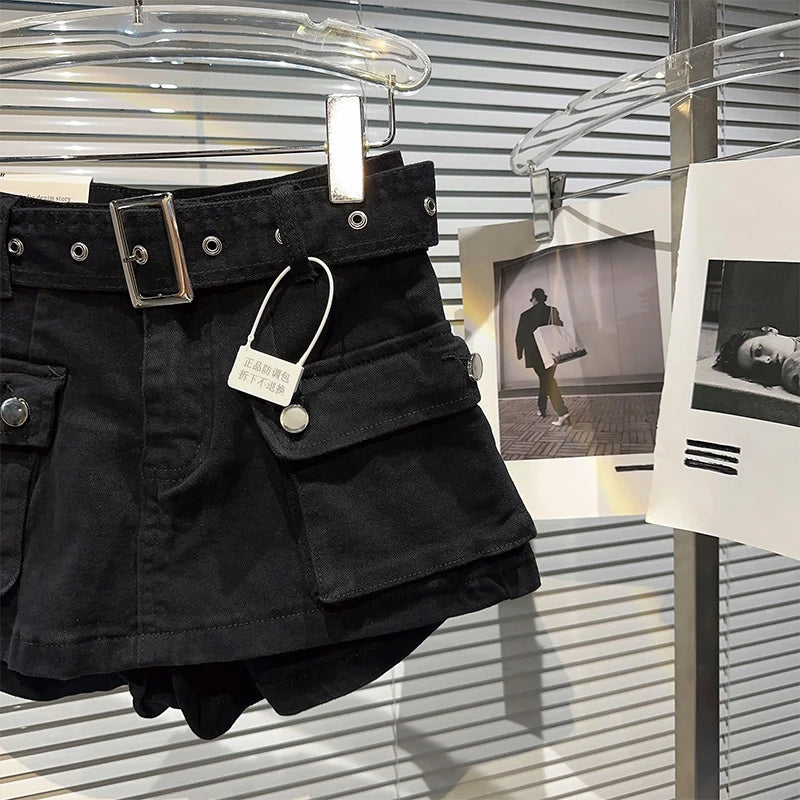 Women's Black Denim Cargo Shorts Fashion High Waist Ladies Streetwear Baggy Cowboy Shorts Jeans 2000s Y2k Harajuku 2000s Clothes