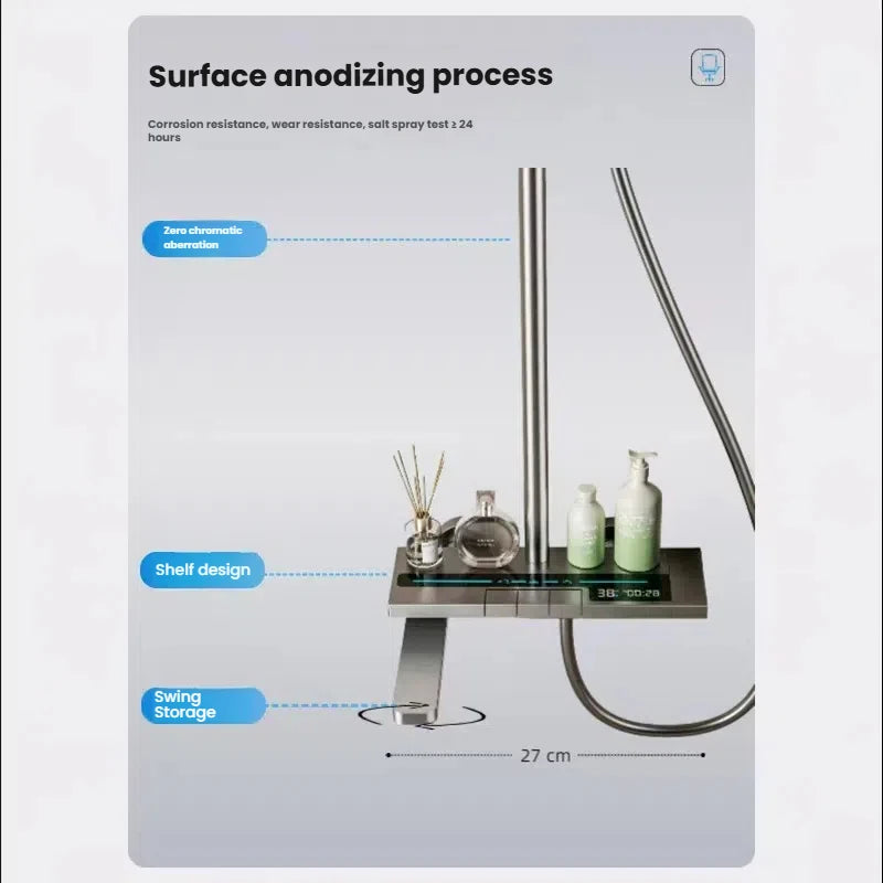 Restroom Piano Keys Shower Set Household Bathroom Multifunctional Hot Cold Water Digital Display Pressurize Shower System Set