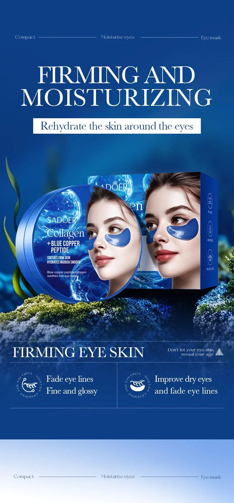 60/120pcs SADOER Caffeine Crystal Collagen Eye Mask: Moisturizing Eye Patches for Eye Care Ant -Aging Anti Wrinkles Skin Care