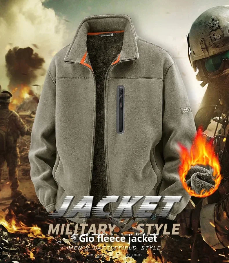 Winter Thickened Windproof Stand Collar Zipper Jacket for Men Casual Outdoor Fleece-Lined Coat Embroidered Men's Warm Jackets