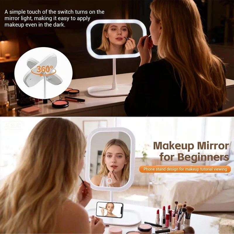 Desktop Vanity Mirror 3 Color Dimmable Light LED Makeup Lights Touching Women Bedroom Dressing Mirrors