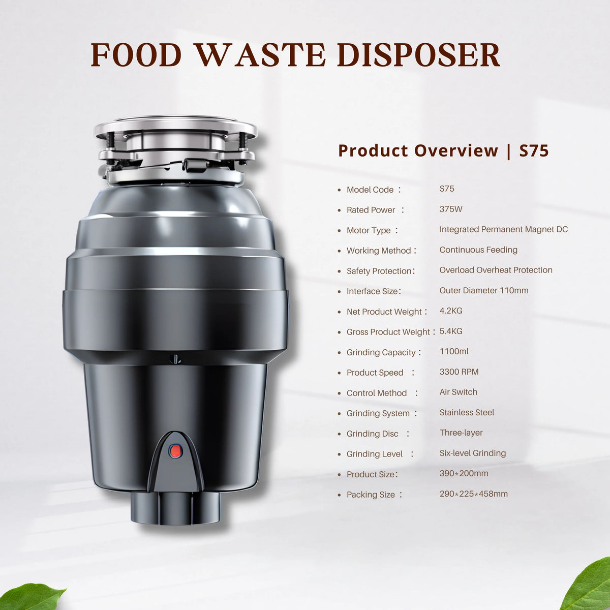 Smart Home Stainless Steel Food Waste Disposer Shredder Machine Electric Continuous Kitchen Use Home 0.5  Class Energy