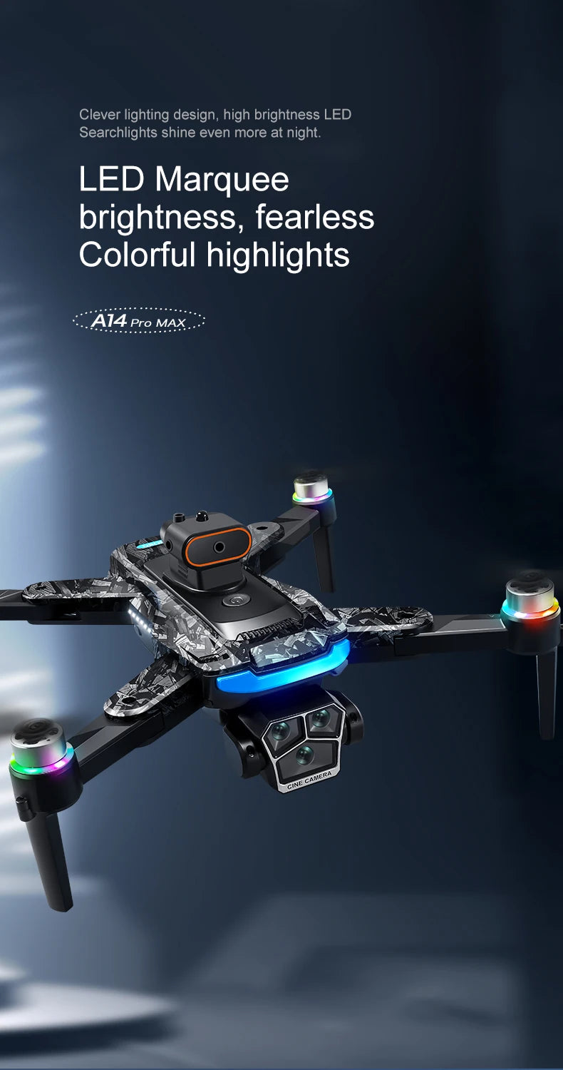 Original A14Pro max GPS Brushless 8K three Camera Optical Flow Obstacle Avoidance Foldable Quadcopter RC Distance Drone Toys