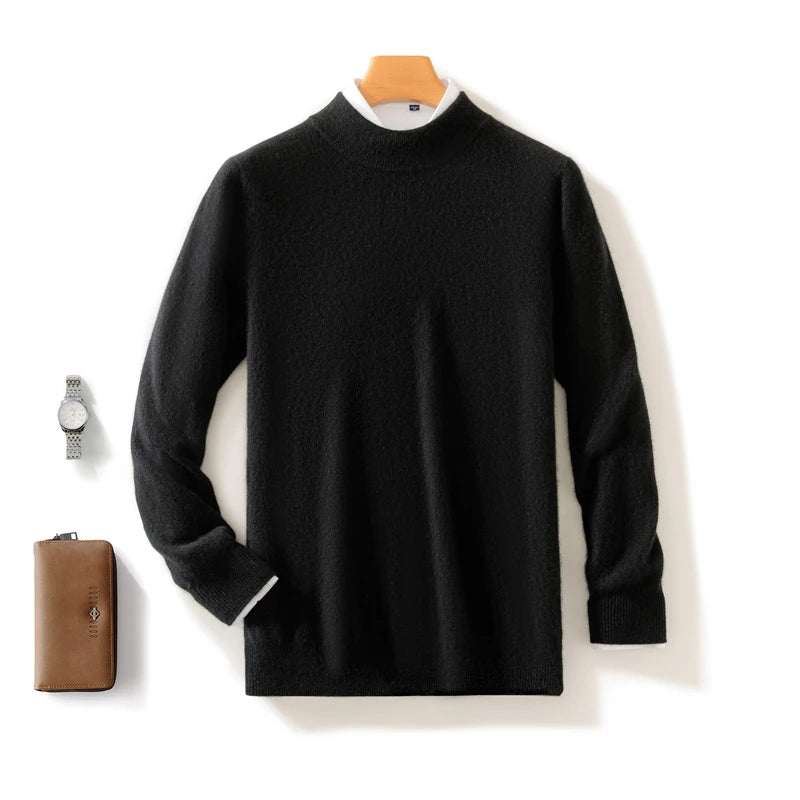 Autumn and Winter Half-high Neck 100% Pure Wool Men's Long Sleeve Leisure Sweater Knitwear