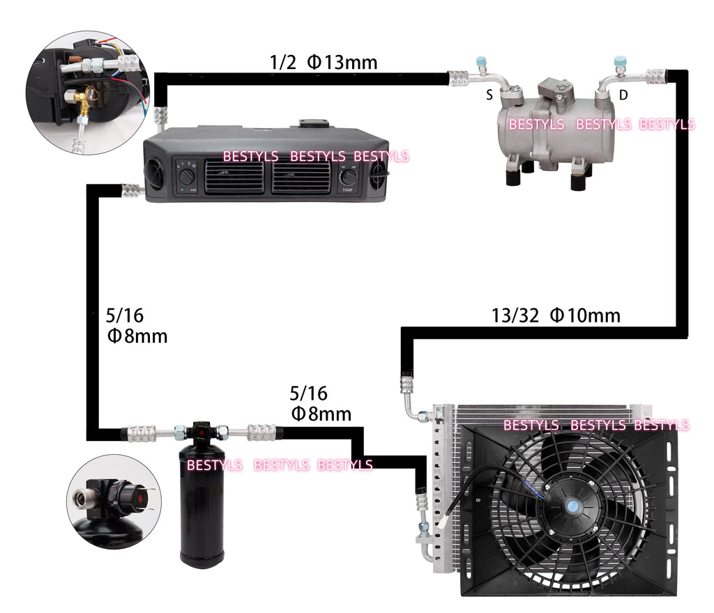 Auto Universal Automotive Auto Electric Air Conditioning 12V 24V Compressor for Cars Van Street Rod Hot Classic A/C Conditioner