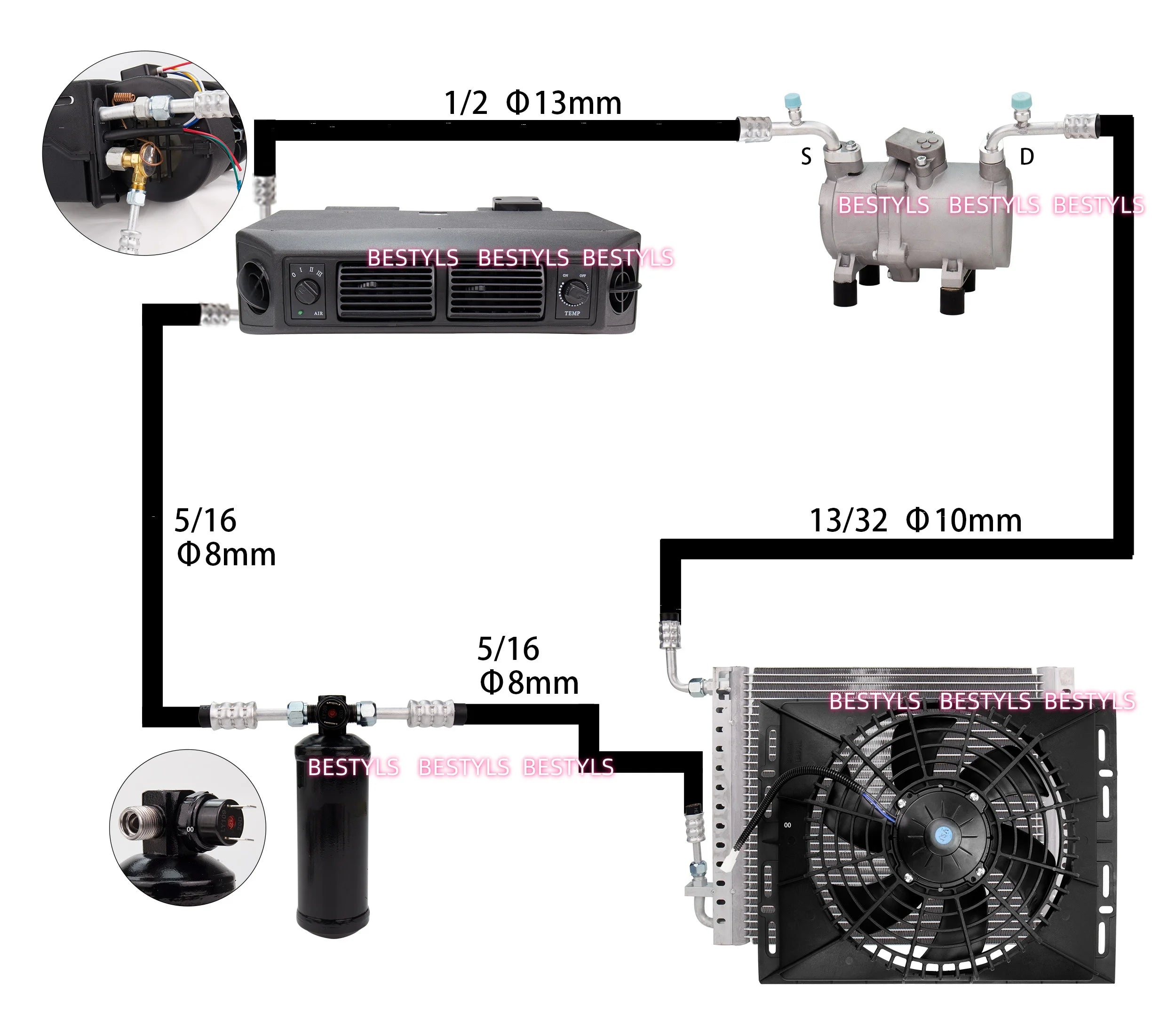 Auto Universal Automotive Auto Electric Air Conditioning 12V 24V Compressor for Cars Van Street Rod Hot Classic A/C Conditioner