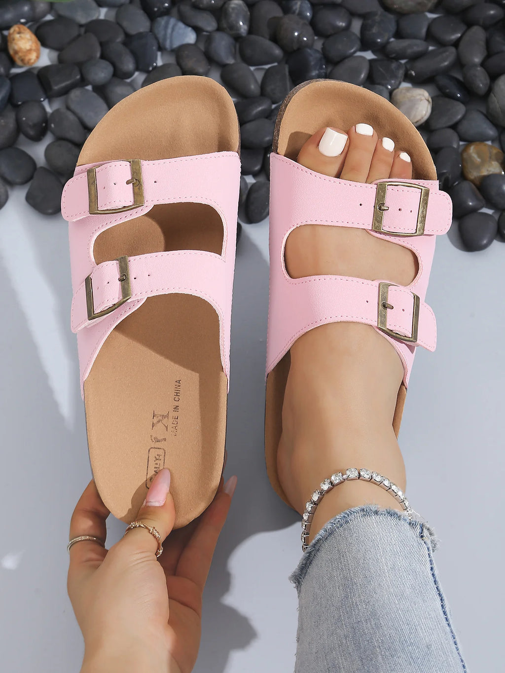 2026 Slippers for Women Cork Beach Sandals Outdoor Clogs with Adjustable Buckle Women Shoes Platform Slippers Flats Slides Women