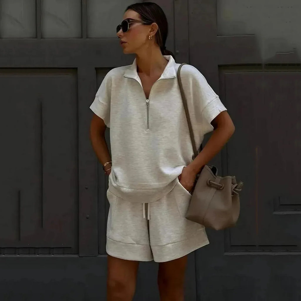 2026 Summer New Long-sleeved Shorts Sweater Set Solid Color Fashion Casual Short 2-piece Set