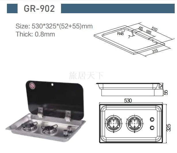 RV gas stove, trailer trailer trailer bed car converted sojourner, covered stainless steel double head stove, gas stove