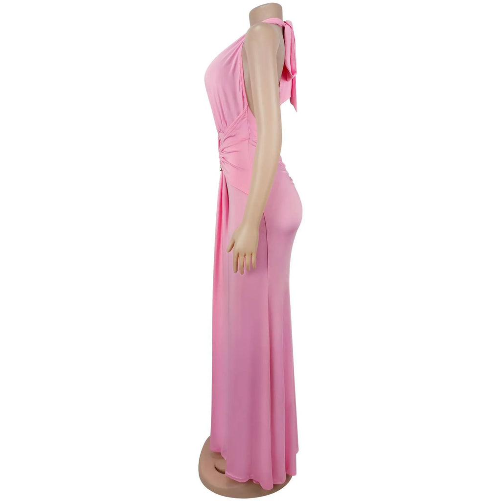 EINY Sexy Women White Halter Maxi Dress Elegant Backless Ruched Bodycon Long Gown Party Club Night Birthday Mermaid Dresses Y2K