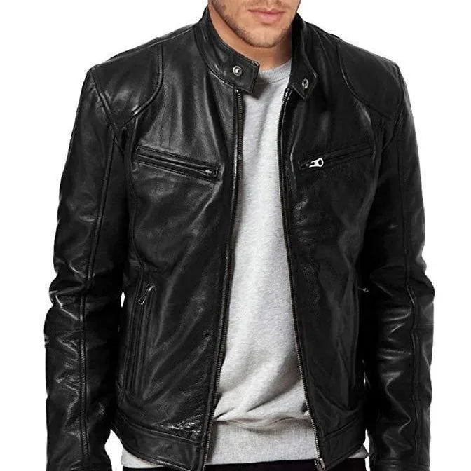useful European and American Men's Clothing Men's Leather Jacket Male Teen Stand-up Collar Punk Men's Motorcycle Leather Jacket