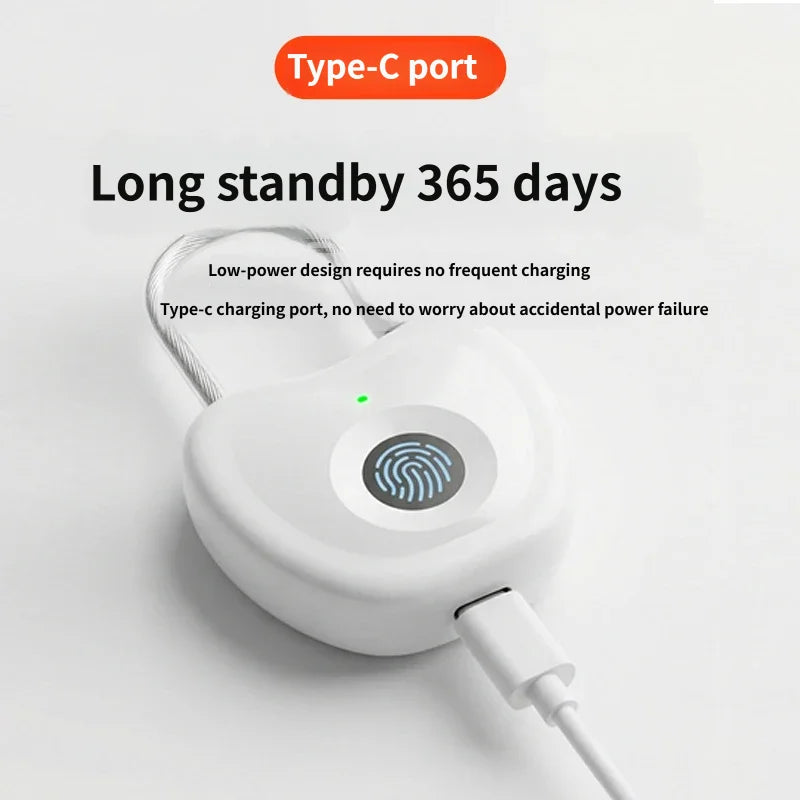 Smart Fingerprint Padlock Biometric Intelligent Lock Dormitory Home Protection Outdoor Cabinet Warehouse Extended Security Lock