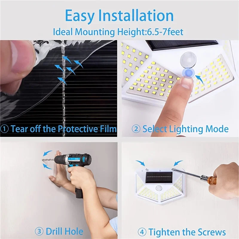1PC Solar Light Outdoor 100 LED Wall Lamp PIR Motion Sensor Lamp Waterproof Stairs Lights for Courtyard Garden Street Decoration
