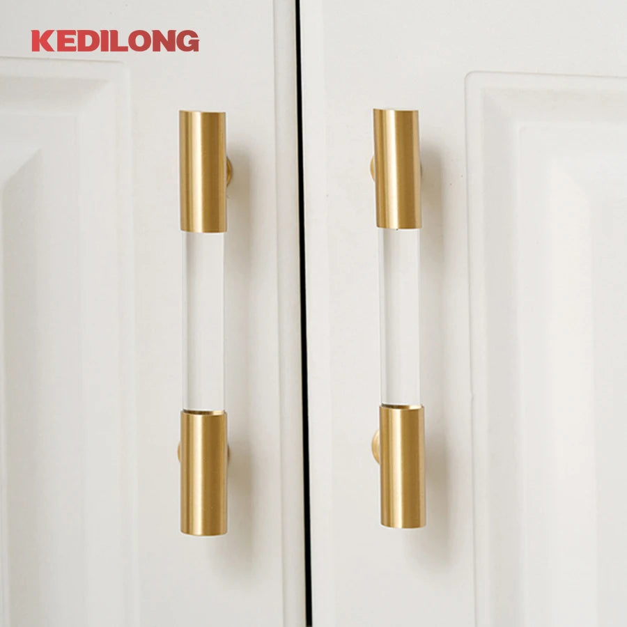 KEDLO European style modern brass acrylic Pull handle kitchen cabinet modern minimalist drawer transparent handle