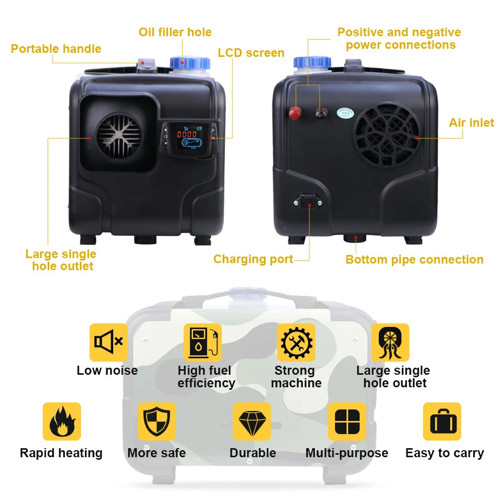 12V 24V 220V 3-in-1 Universal 5KW Car Heater Auxiliary Air Heating Low Noise Heater For Truck Bus RV Motorhome Trailer Boat
