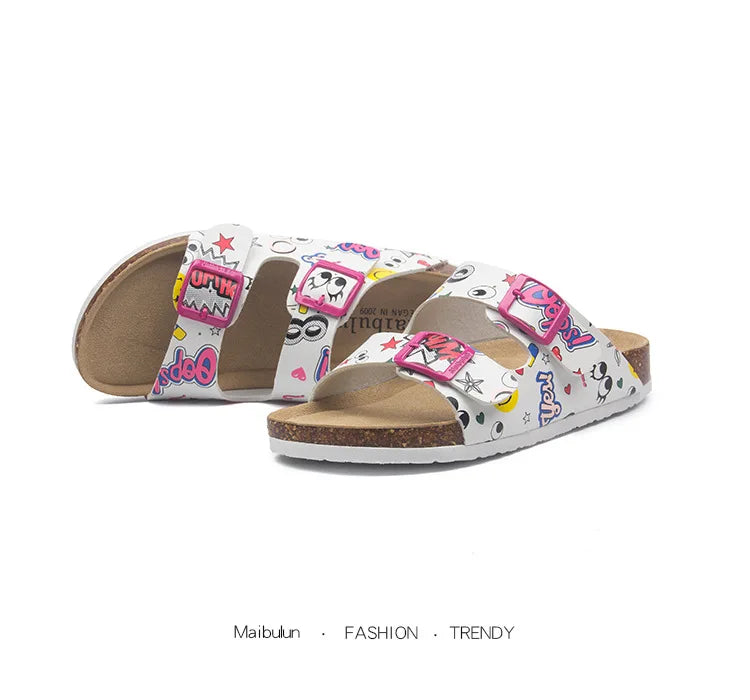 Slippers Women Buckle Flat Bottom Cork Slippers Man Summer Unisex Beach Button Outdoor Casual Sandals Designer Ladies Shoes