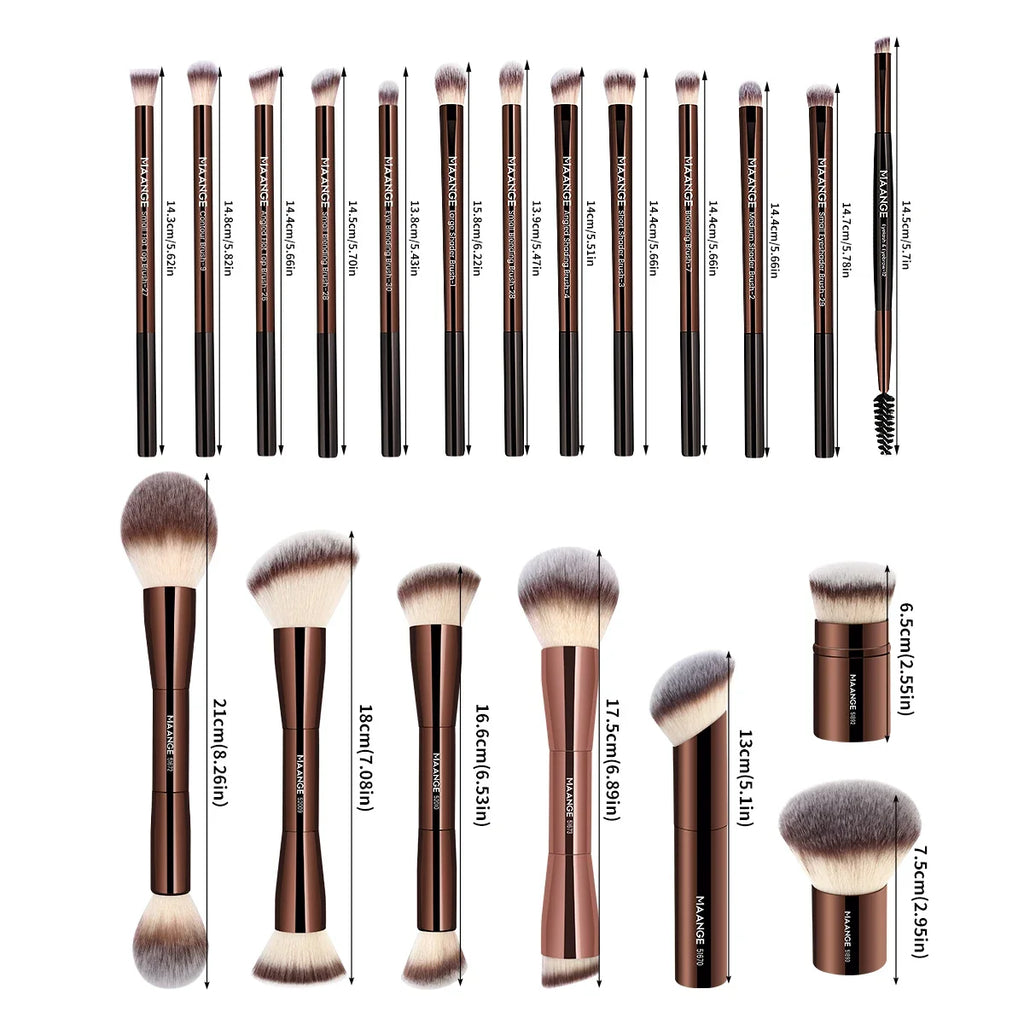 20pcs/set Pro Makeup Brushes Double Ended Foundation Concealers Blush Eye Shadows Brush for Liquid Cream Powder Blending