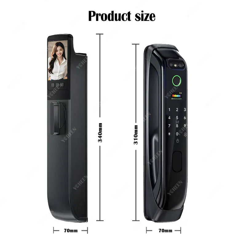 Tuya WiFi Video Intercom 3D Face Recognition Smart Lock, Biometric Camera Auto Keyless Lock for 5050 5072 5572 4585 6085 Mortise