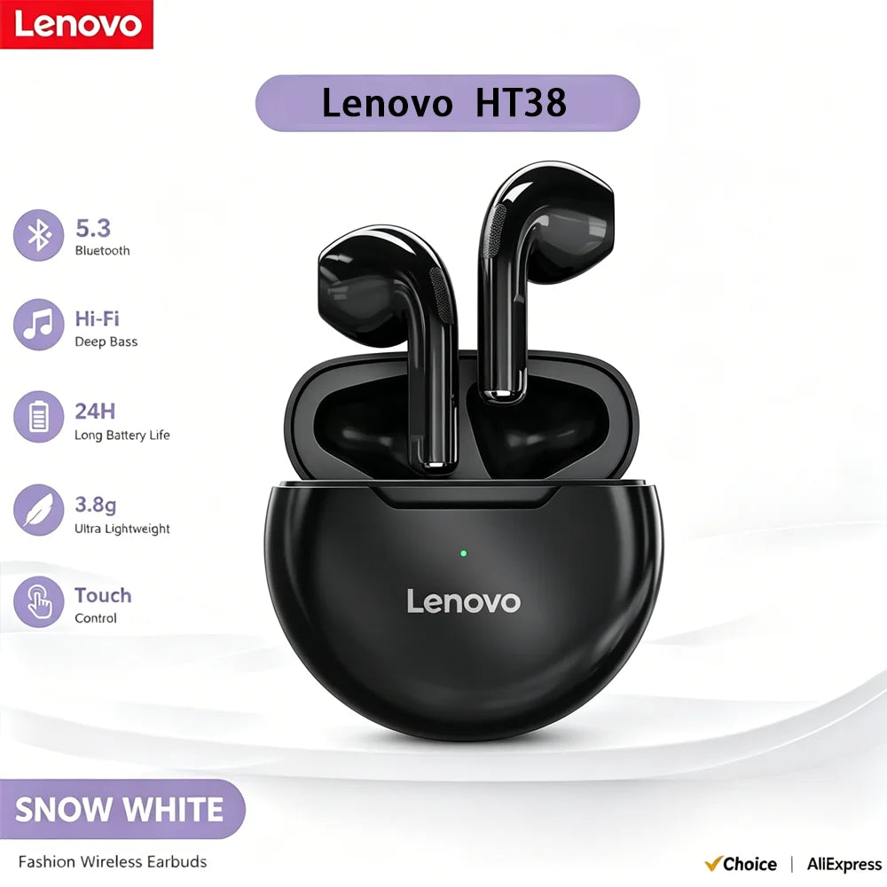 Original Lenovo HT38 Wireless Headphones TWS Bluetooth Earphones HD Stereo Game Call Noise Reduction Earbuds Music Sport Headset