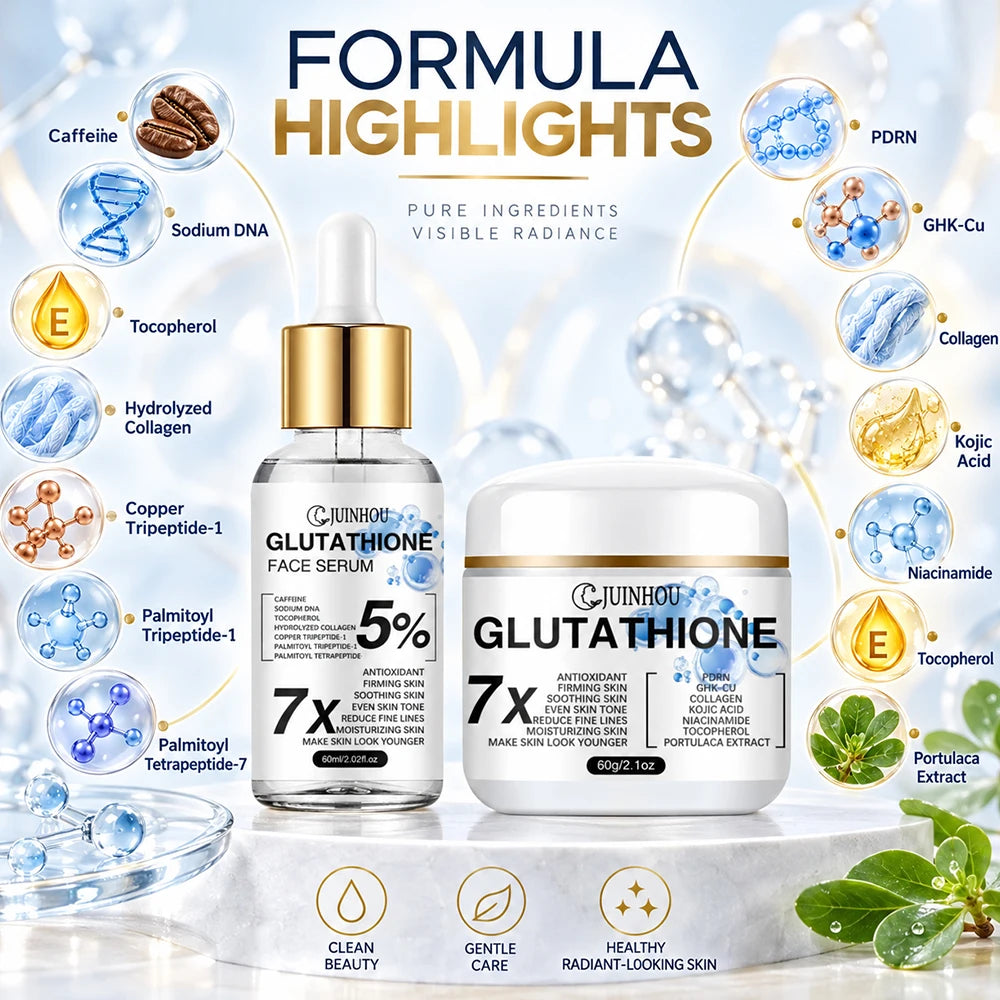 JUINHOU Glutathione Facial Cream Serum Set Antioxidant Brightening Even Skin Tone Moisturizing Suitable For Daily Facial Care