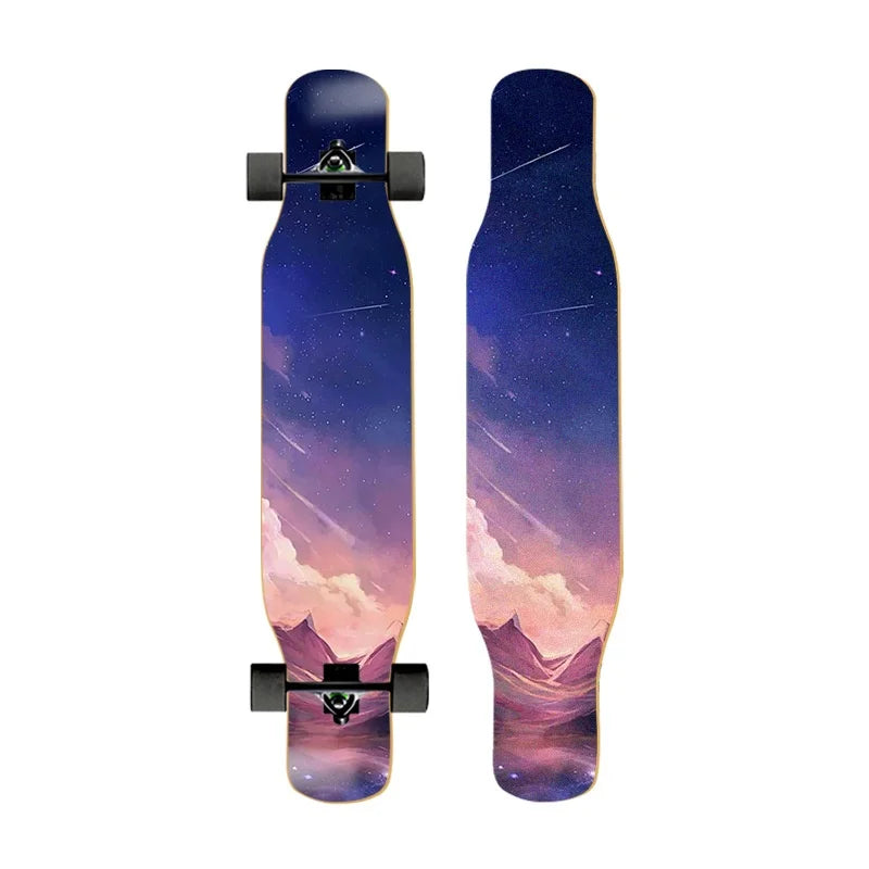 44 Inch Double Kick Dance Longboard 7-Layer Maple Wood Double Sided Graphic Complete Skate Deck All Ages Amateur Professional Ri