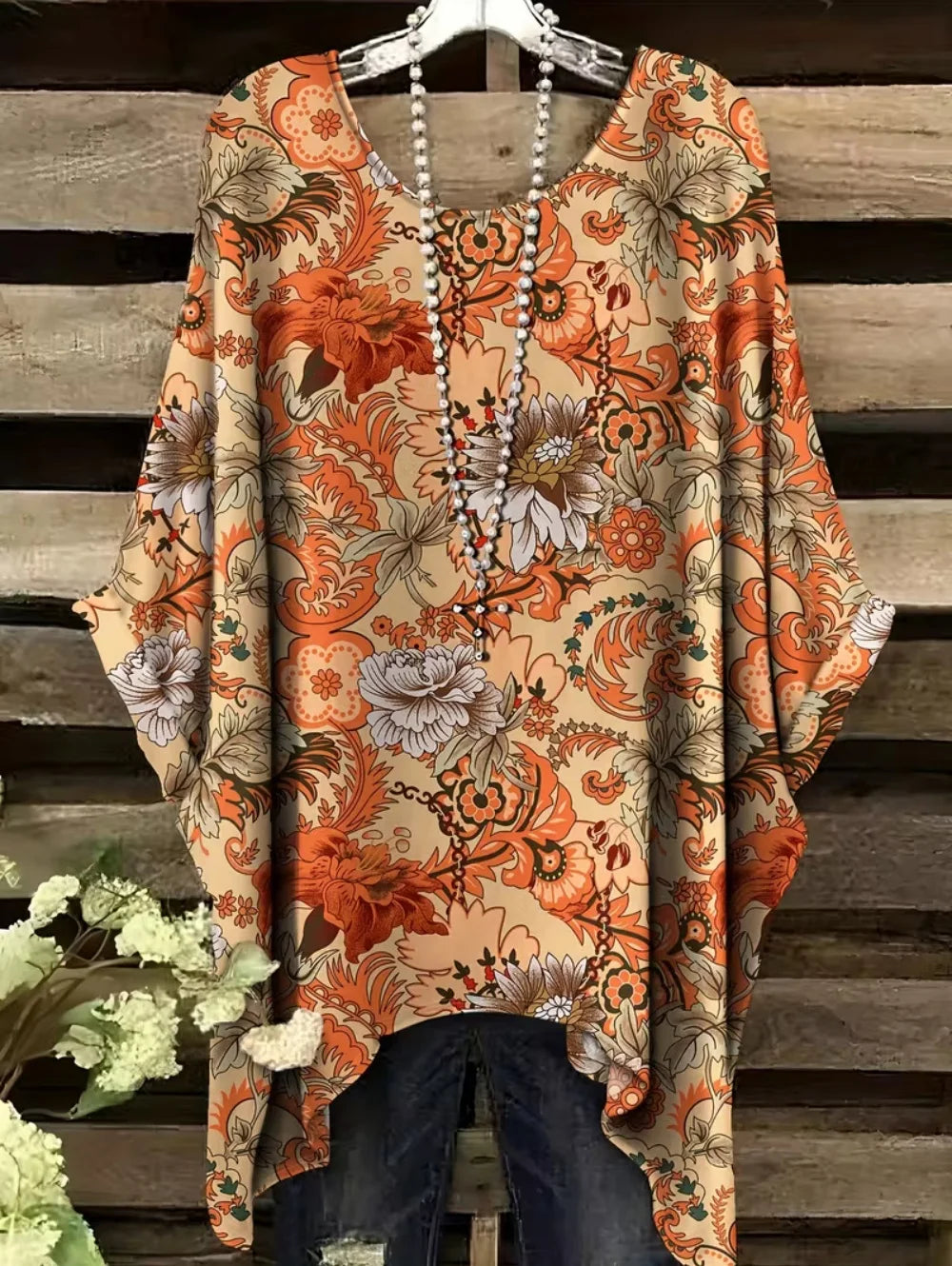 Bohemian Chic Women's T-Shirt Vintage Floral Graphic O-Neck Pullover Short Sleeve Tees Oversized Irregular Hemline Y2k Clothes
