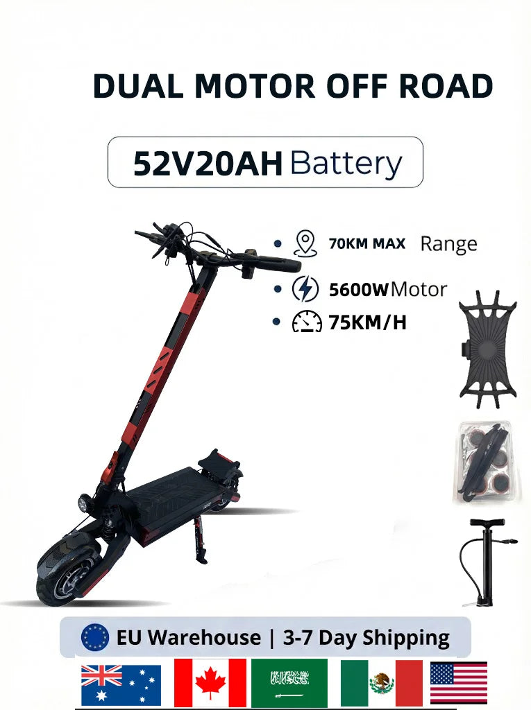 Electric Scooter Adult Dual/Single Motor Up to 5600W 48V-60V Long Range Battery All-Terrain/ OffroaTires 10INCH Tire
