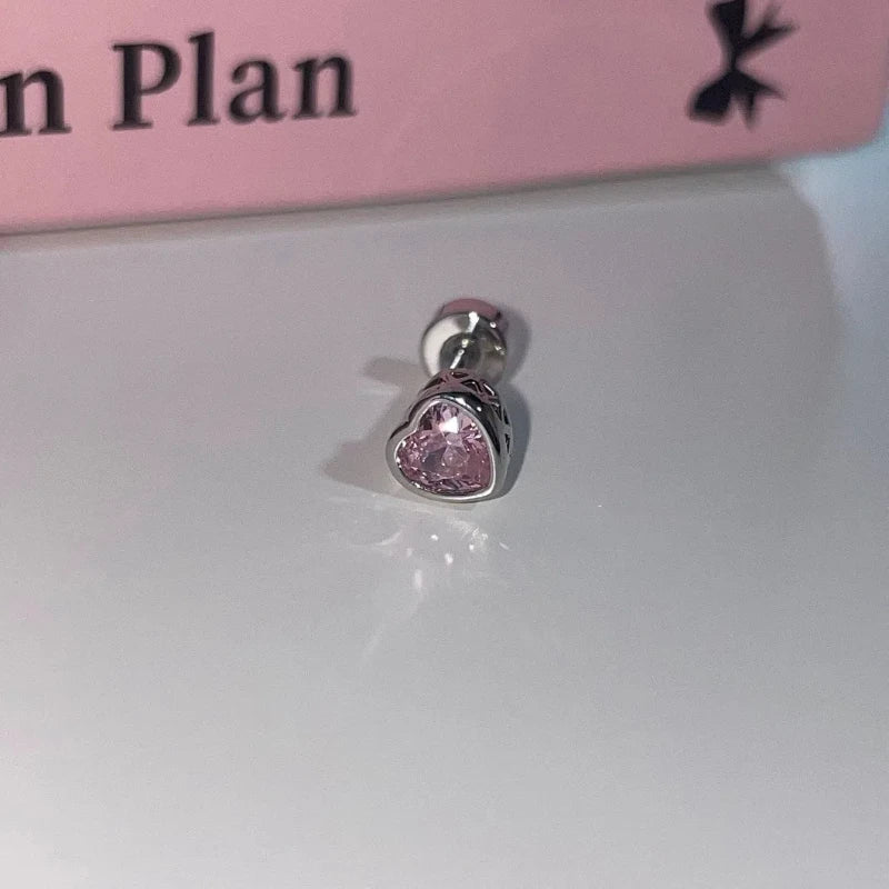 1 PCS New Fashion Cute Pink Zircon Crystal Ear Bone Nail 316L Medical Titanium Steel Earrings for Women Y2K Punk Jewelry