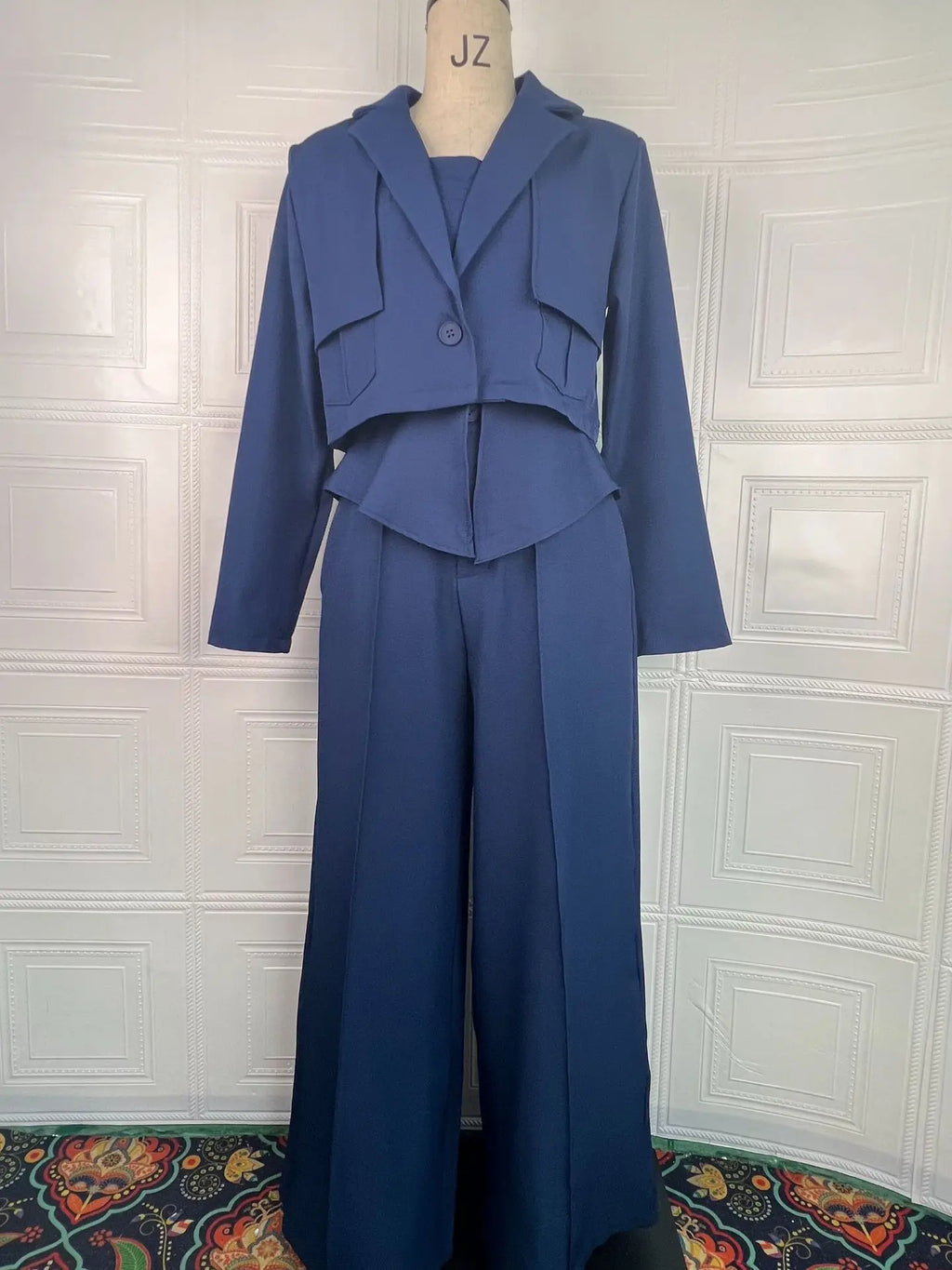 Pant Set Women 3 Piece Sets Lapel Full Sleeve Blazers Plain Sling Top Wide Leg Long Pants Splice Y2k Streetwear Work Summer 2026