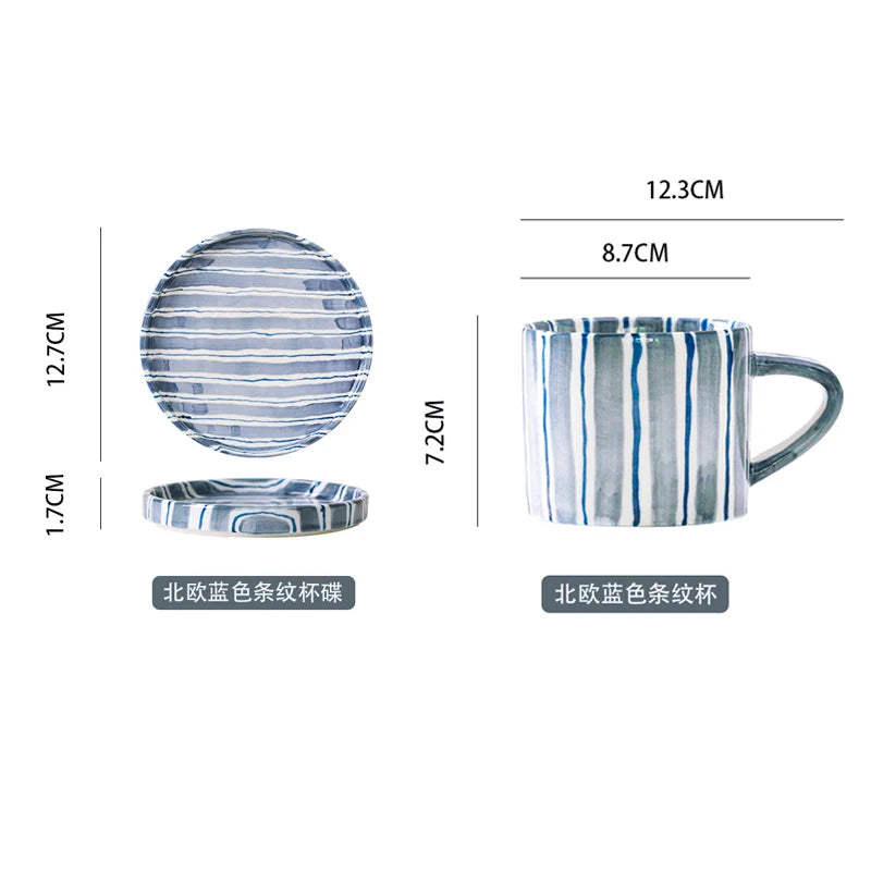 European Striped Ceramic Coffee Cup Saucer Modern Breakfast Dessert Plate Tea Cup Decorative Art Striped Coffee Cup 200 Ml Decor
