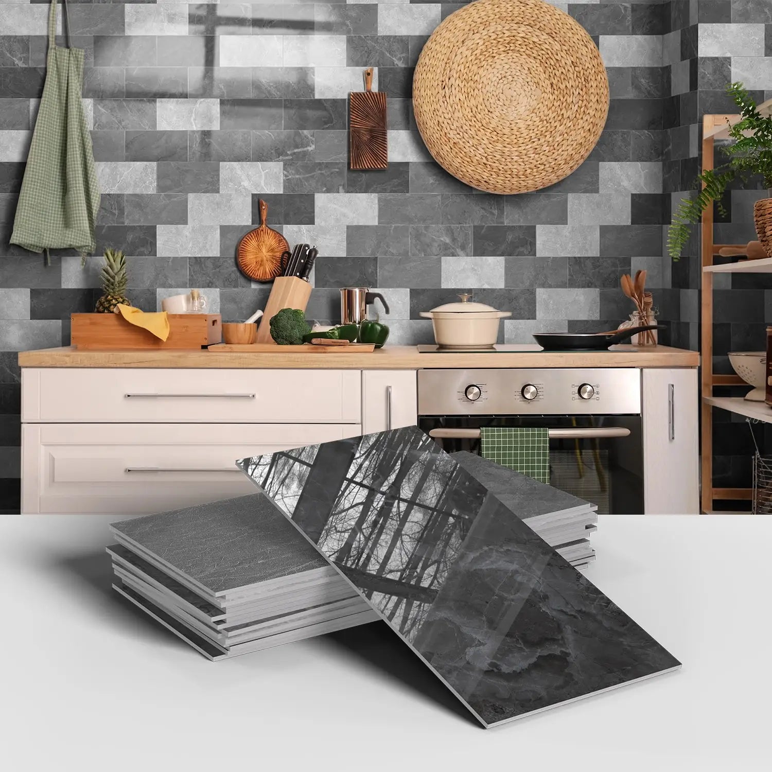 Marble Pattern Wall Sticker, 16/32/64pcs Peel & StickWall Decal, Waterproof Decorative Sticker For Home