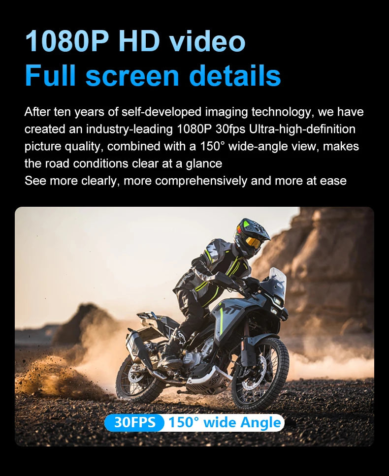 Dual 1080P UHD Wireless Motorcycle DVR Full Body 30FPS Waterproof Moto Dash Wifi GPS Cam Front Rear 150° Driving Video Recorder