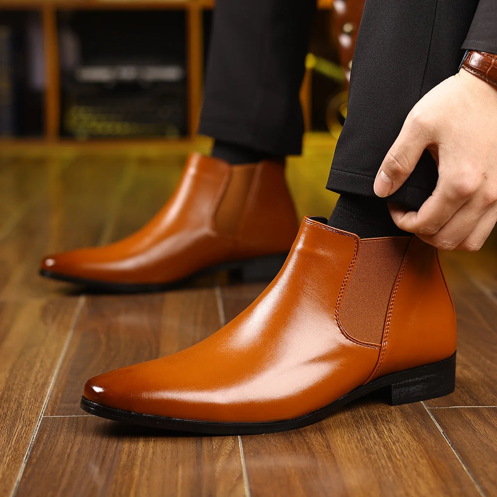 Autumn Winter Leather Chelsea Boots for Men Designer Soft-soled Business Men Dress Shoes Fashion Big Size Ankle Boots Male