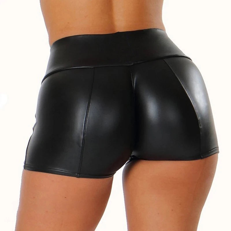2026 Sexy Womens Shorts Shiny Elastic High Waist Shiny Faux PU Leather Short Pants Slim Hot Dance Clubwear Mini Shorts