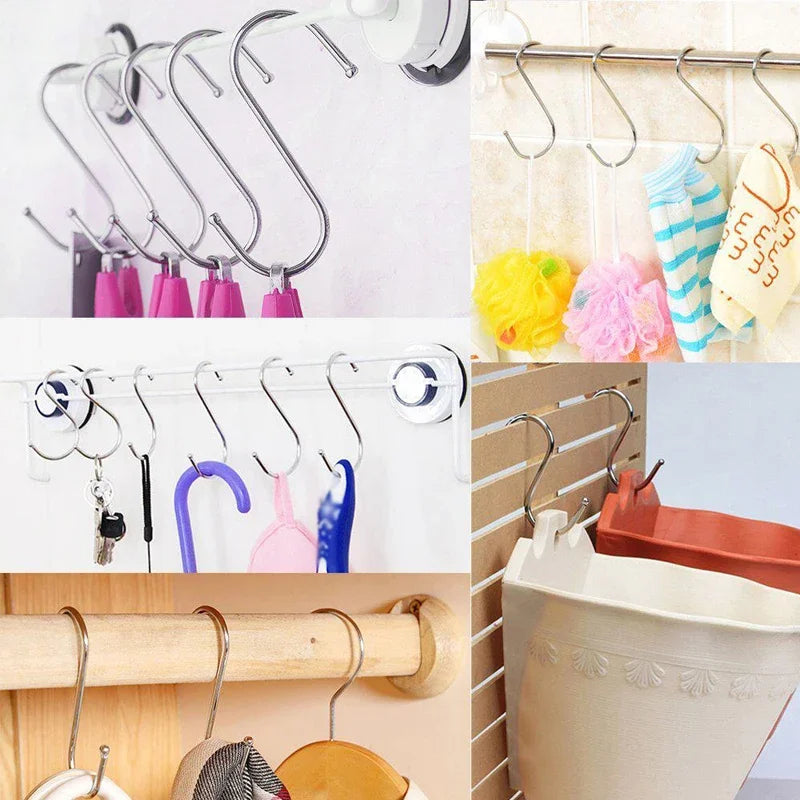 2/10Pcs S-Shape Hook Stainless Steel Clothes Bags Towels Plants Hanging Rack Multi-function Kitchen Bedroom Railing Hanger Hook