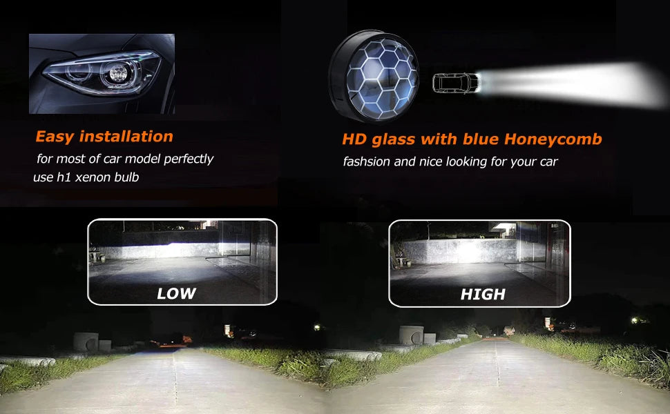 2.5 Inch Blue Coating Honeycomb Projector Lens DRL LED Angel Eyes Shrouds Fit H1 H4 H7 Car Headlamp Retrofit Accessories Styling