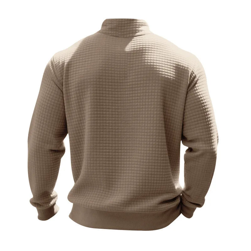 semi-zipper sweater men's autumn and winter jacquard small checkered stand-up collar casual pullover large size sweater