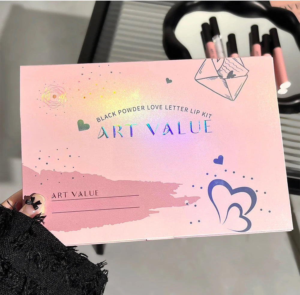 Art Value Black Pink Love Letter Lip Makeup Set Whitening Long-lasting Lip Mud Mirror Lip Glaze Gift Lip Glaze Set